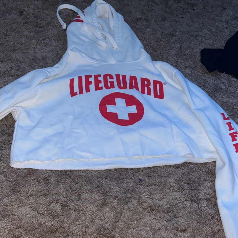 White Lifeguard Cropped Hoodie